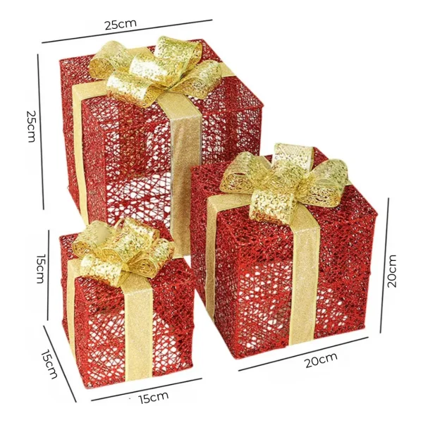 Cajas De Regalo Set X3 Decoración Adorno Navidad Con Moño Plata