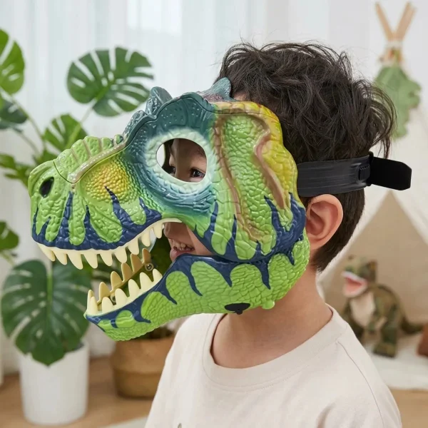 Mascara Dinosaurio T Rex Articulado Disfraz Niños Cotillon Marrón