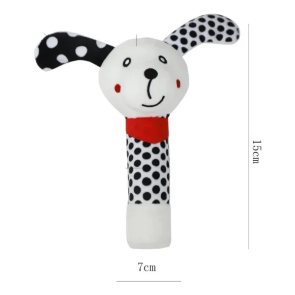 Sonajero Peluche Perrito Para Bebé Con Chifle Blanco Y Negro Blanco Y Negro