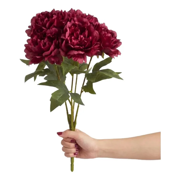 Ramo De Peonias Pack X6 Flores Artificiales 40cm Deco Hogar Bordó