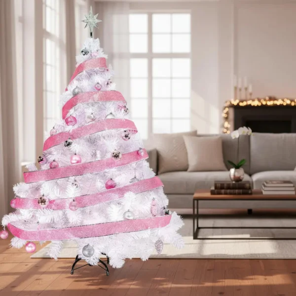 Arbol de Navidad Blanco  Montañes Deluxe 1,30mts Decorado Rosa