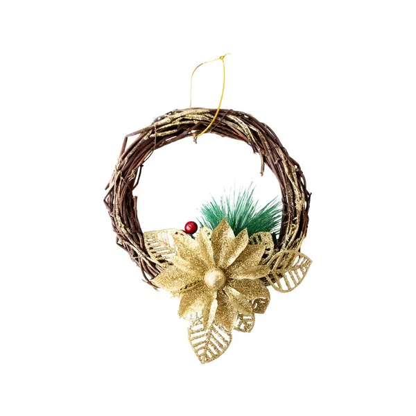 Corona Navideña Decorada Navidad Con Flor Color Amarillo