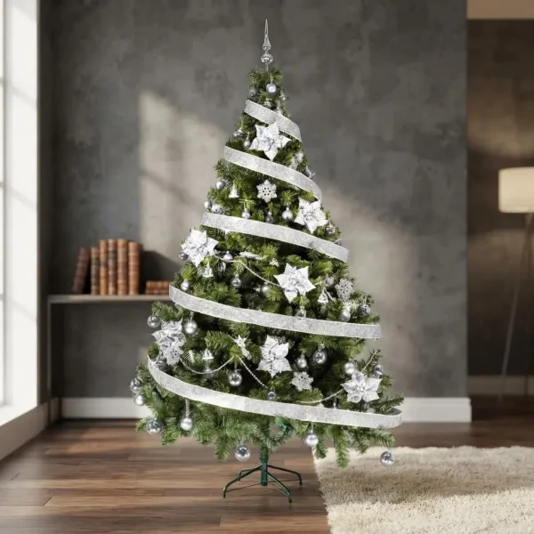 Arbolito De Navidad Tronador De Lujo 2,10m Kit 60 Plata Deco Verde