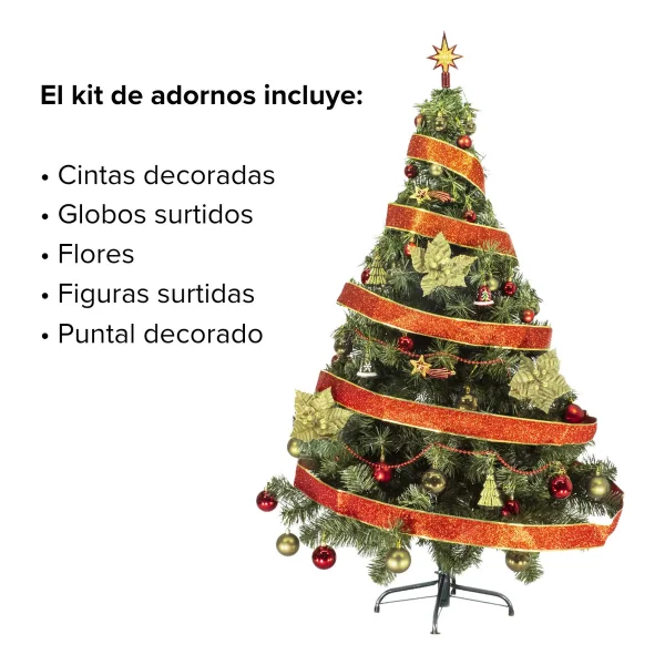 Arbol de Navidad Tronador Lujo Verde 1,50mts Kit 40 Rojo Oro