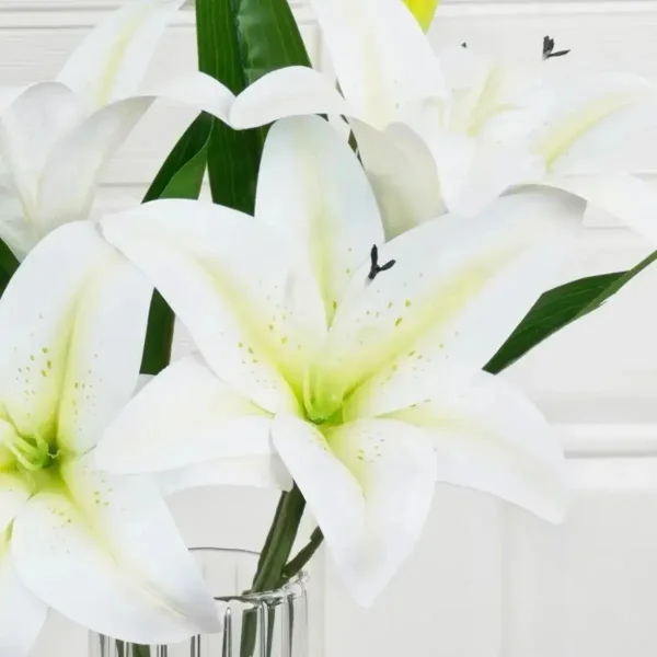 Ramo De Flores Lirios Artificiales Lilium Toque Real 36cm Blanco