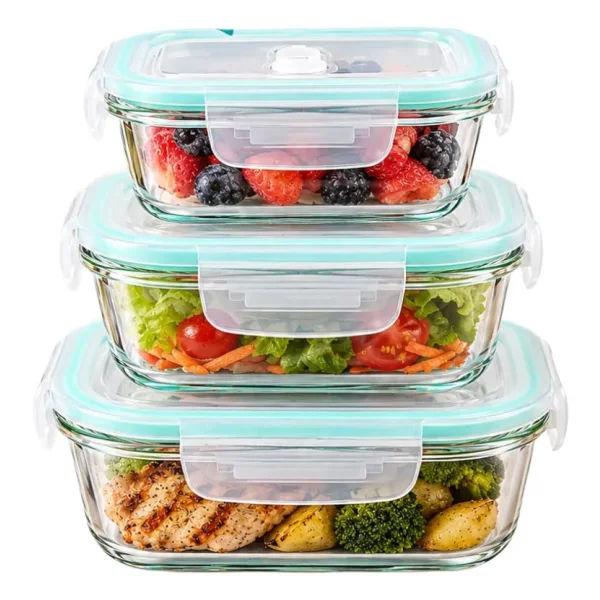 Set X6 Tuppers Recipientes Herméticos Vidrio Horno Freezer Transparente
