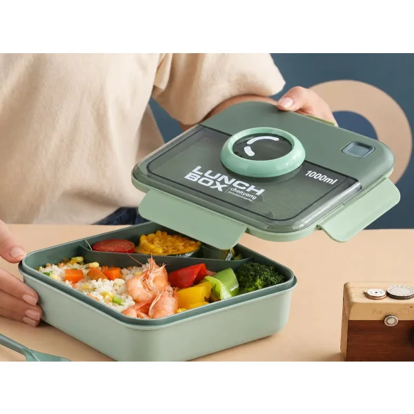 Lunchera Vianda Tupper Infantil Hermética Cubiertos 1000ml Verde