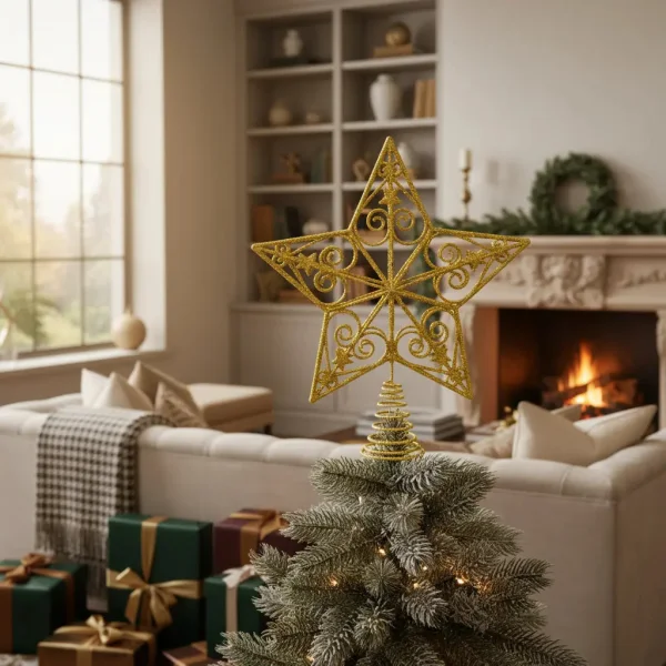 Puntal Estrella Adorno Para Árbol De Navidad 25cm Dorado Oscuro Puntal Estrella
