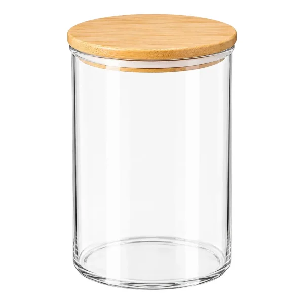 Frasco Contenedor Acrílico Con Tapa Hermético Bambú 1000ml Transparente