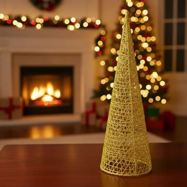 Pino Alambre Cono Navideño Decoración Adorno Navidad 60cm Oro