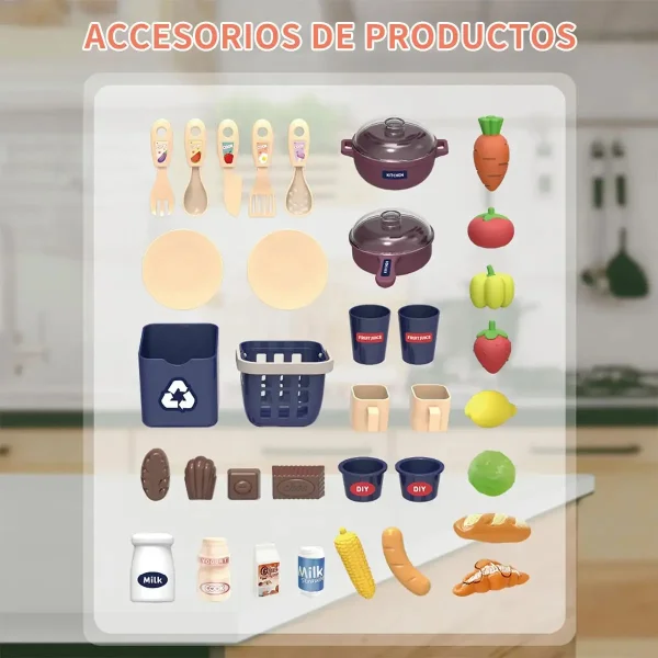 Cocinita Juguete Infantil Con Vapor Agua Luz Mas Accesorios Rosa Nude