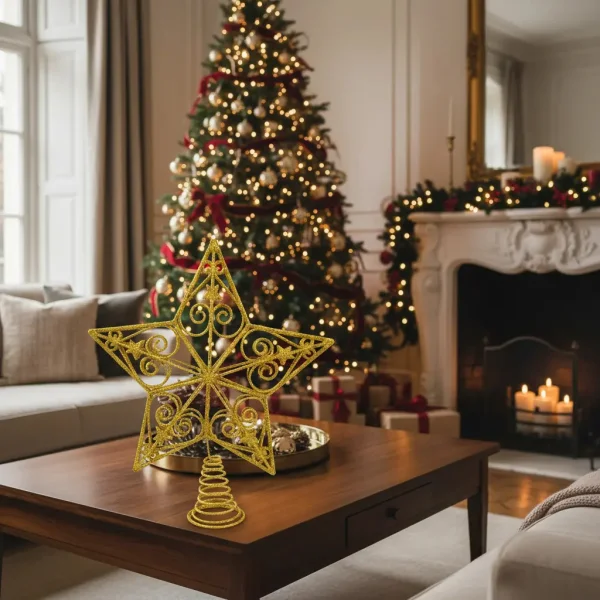Puntal Estrella Adorno Para Árbol De Navidad 25cm Dorado Oscuro Puntal Estrella