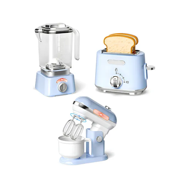 Juego De Cocina Electrodomésticos X3 Piezas Con Luz Y Sonido Color Celeste