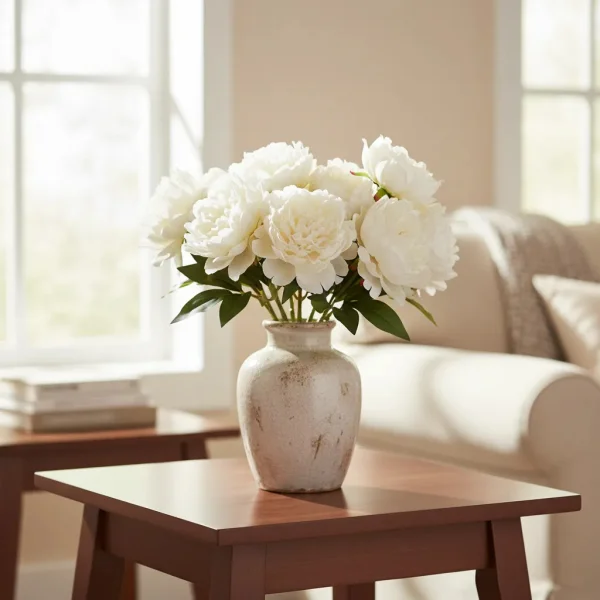 Ramo De Peonias Pack X3 Flores Artificiales 40cm Deco Hogar Blanco