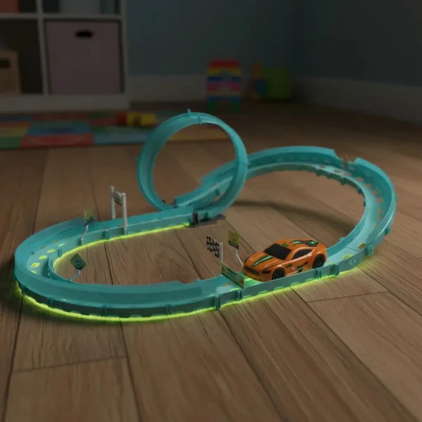 Pista De Autos Rápida Fast Drive Luminosa Brilla Oscuridad Celeste