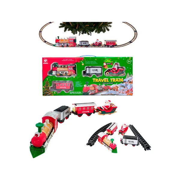 Pista Tren Navideño Luz Y Sonido Locomotora Vagones Juguete Color Rojo
