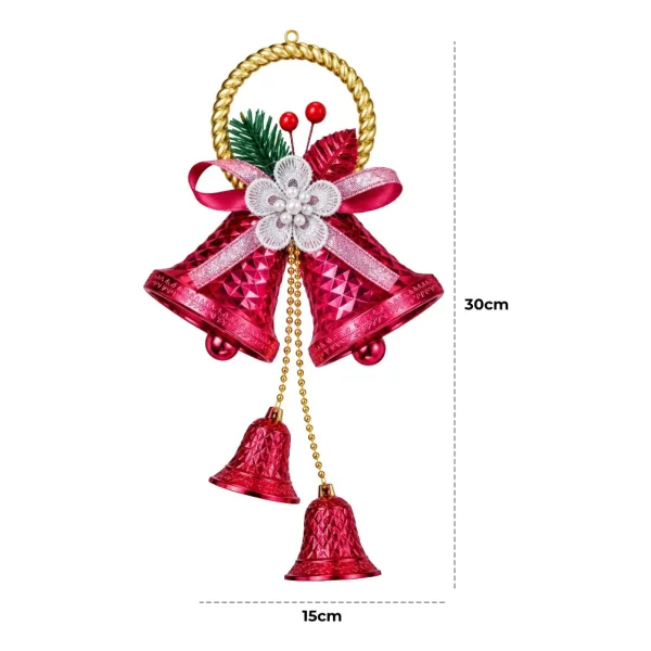 Adorno Campana Navideña Colgante Navidad Deco Arbol Puerta Plata