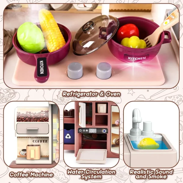 Cocinita Juguete Infantil Con Vapor Agua Luz Mas Accesorios Rosa Nude