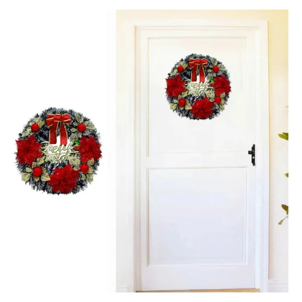 Corona Navidad Decoración Navideña Adorno Nevado Deco 40cm Color Rojo