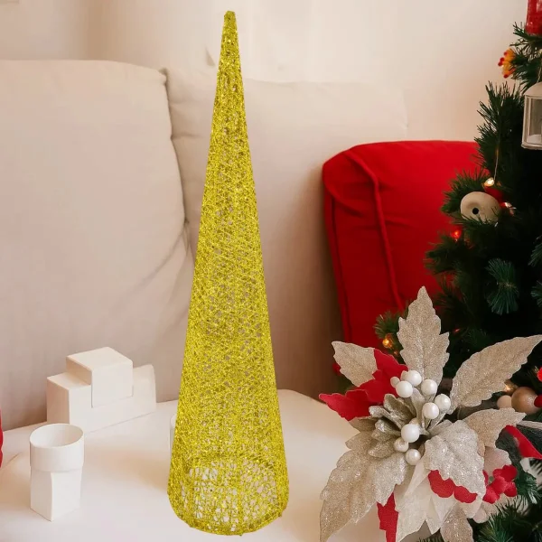 Pino Alambre Cono Navideño Decoración Adorno Navidad 60cm Oro