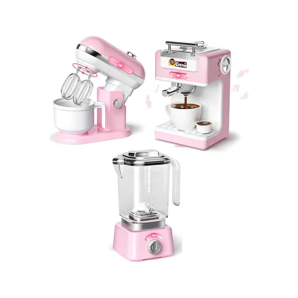 Set Electrodomésticos De Juguete 3 Piezas Con Luz Y Sonido Color Rosa Claro