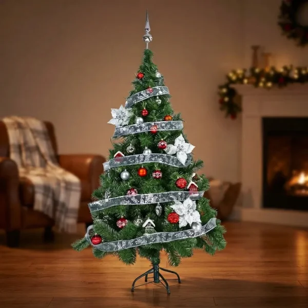 Arbol de Navidad Tronador Verde 1,50mts + Kit 40 Rojo Plata