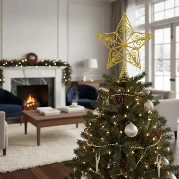 Puntal Estrella Adorno Para Árbol De Navidad 25cm Dorado Oscuro Puntal Estrella