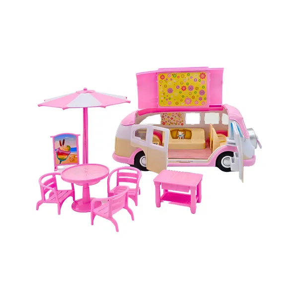 Camion De Dulces Y Helados Con Accesorios Para Muñecas Color Rosa