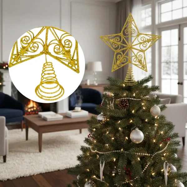 Puntal Estrella Adorno Para Árbol De Navidad 25cm Dorado Oscuro Puntal Estrella