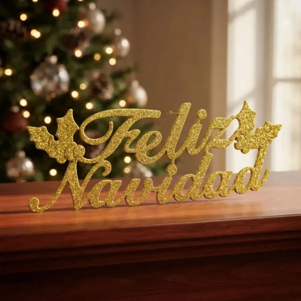 Adorno Colgante Cartel Feliz Navidad Decoracion Dorado Cartel Feliz Navidad