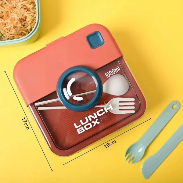 Lunchera Vianda Tupper Infantil Hermética Cubiertos 1000ml Amarillo
