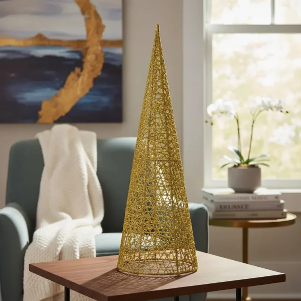 Pino Alambre Cono Navideño Decoración Adorno Navidad 40cm Dorado