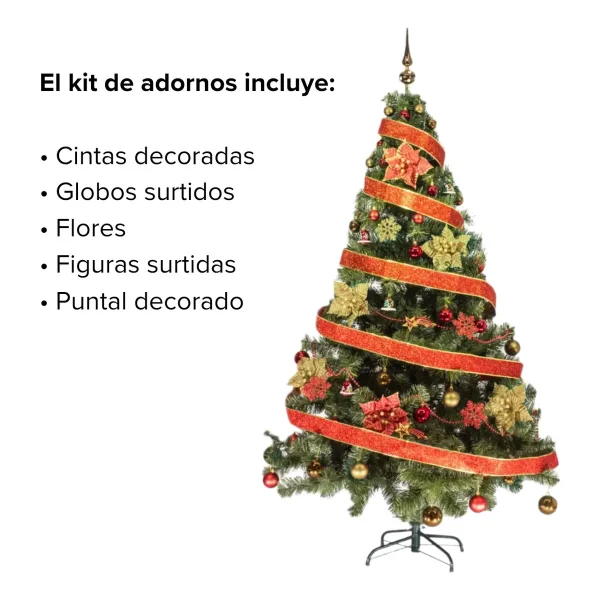 Arbol De Navidad Tronador Lujo 1,80mts Con Adornos Kit X60