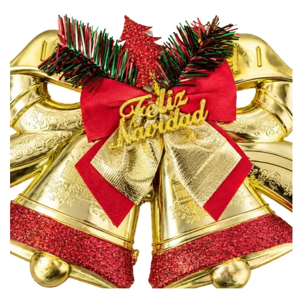 Campanas Rojas Navideña Decorativa Arbolito Puerta 26x20cm Oro