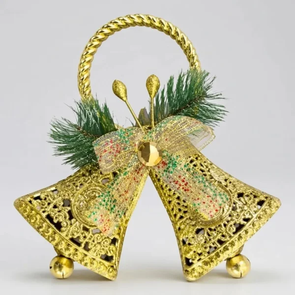 Adorno Campanas Navideña Decorativa Árbol Puerta Oro 18x18cm Dorado