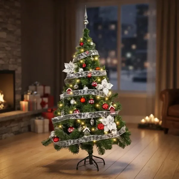 Arbol de Navidad Tronador Verde 1,50mts + Kit 40 Rojo Plata