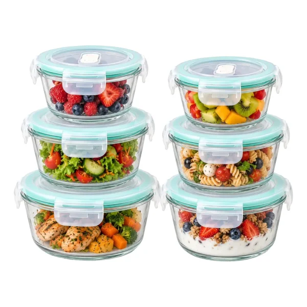 Set X6 Tuppers Contenedores Herméticos Vidrio Horno Freezer Transparente