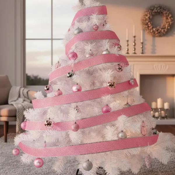 Arbol de Navidad Blanco  Montañes Deluxe 1,30mts Decorado Rosa
