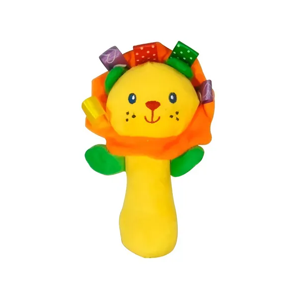 Sonajero Juguete Peluche Con Chifle Para Bebé Color Amarillo Diseño León