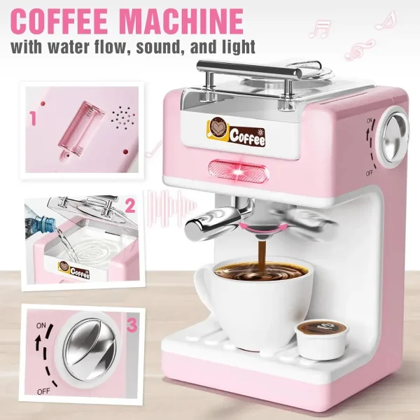 Juego De Cocina Electrodomésticos X3 Piezas Con Luz Y Sonido Rosa