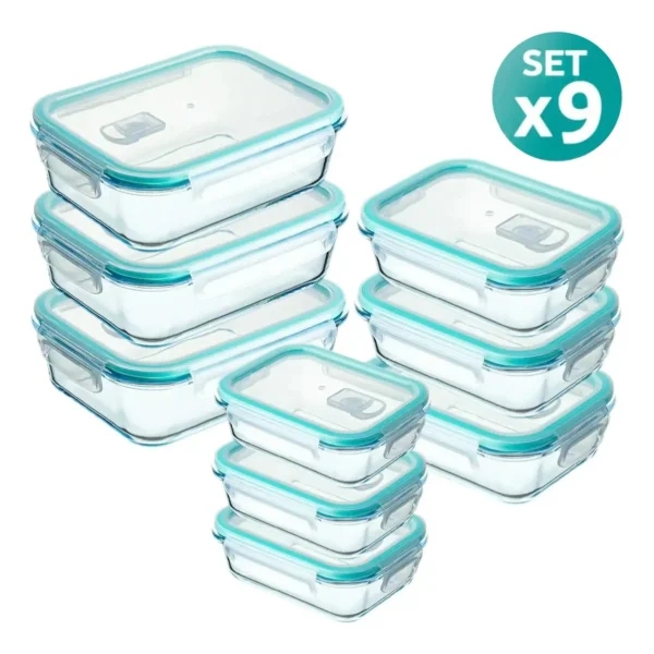 Tupper Recipiente Hermético Vidrio Set X9 Microondas Freezer Transparente