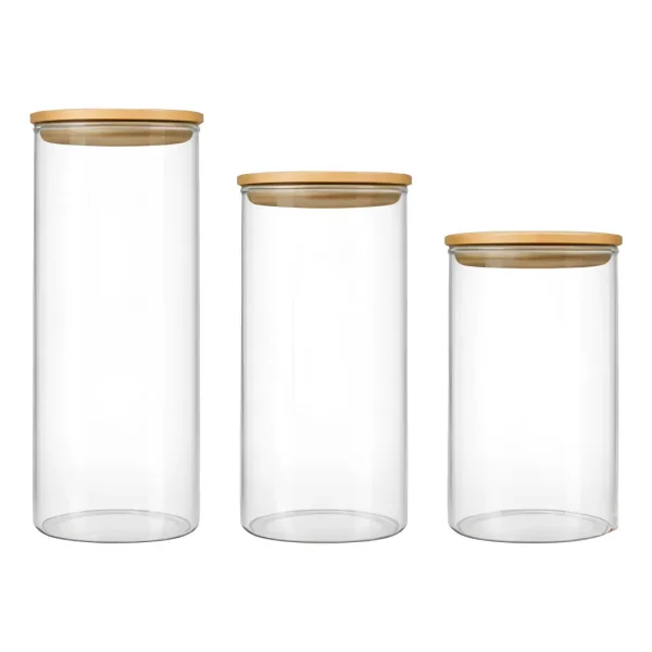 Set X3 Frascos Contenedores Acrílico Tapa Hérmetico Bambú Transparente