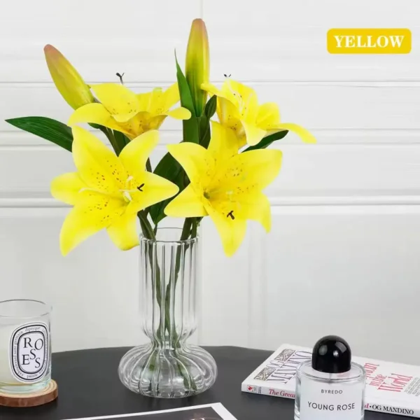 Ramo De Flores Lirios Artificiales Lilium Toque Real 36cm Amarillo