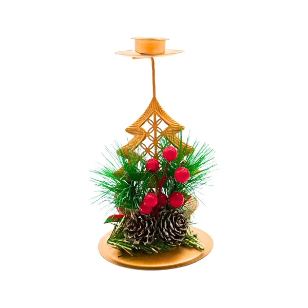 Candelabro Porta Velas Metalicos Decorativos Navidad 15cm Color Dorado