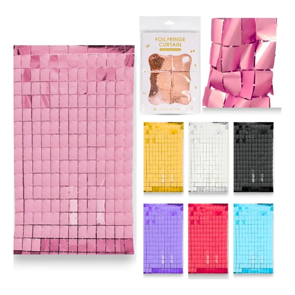 Pack 2 Cortinas Metalizadas Cuadradas Cotillón Deco Fiestas Dorado