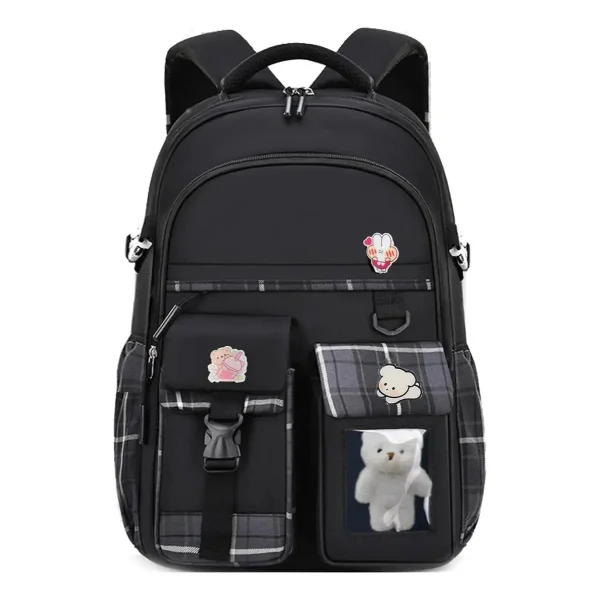 Mochila Escolar Infantil Colegio Urbana Reforzada Para Niñas Color Negro Diseño De La Tela Liso
