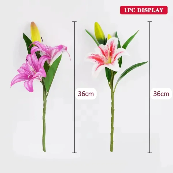 Ramo De Flores Lirios Artificiales Lilium Toque Real 36cm Blanco