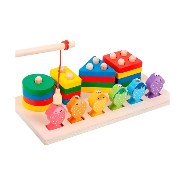 Juego Pesca + 4 Torres Encastre Madera Didactico Iman Peces Color Multicolor Tienda Cracovia Juguete 2 En 1