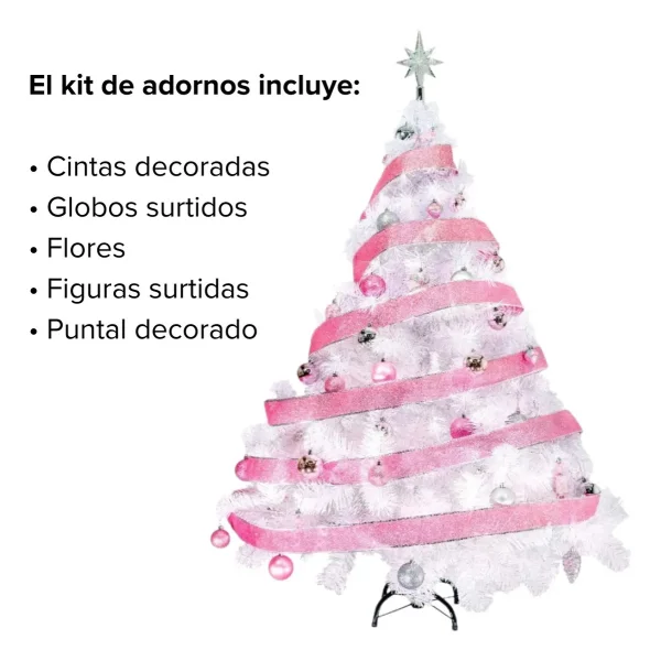 Arbol de Navidad Blanco  Montañes Deluxe 1,30mts Decorado Rosa