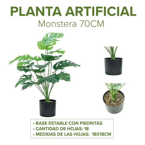 Planta Artificial Con Maceta Monstera 70cm Decoración Hogar Verde